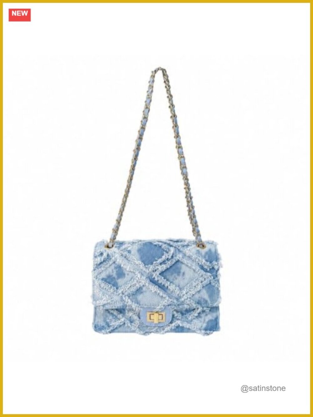 Quilted Denim Purse Small Jean Shoulder Bag Crossbody Adjustable Chain Strap